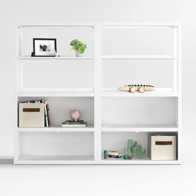 Ever Simple 72" Set of 2 Modular White Wood Kids Open Bookcases with Hutches