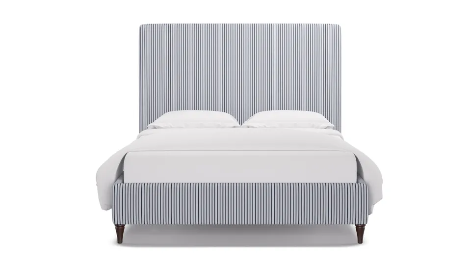 Classic Bed, Navy Classic Ticking Stripe, Espresso Decorative Tapered Leg, Full