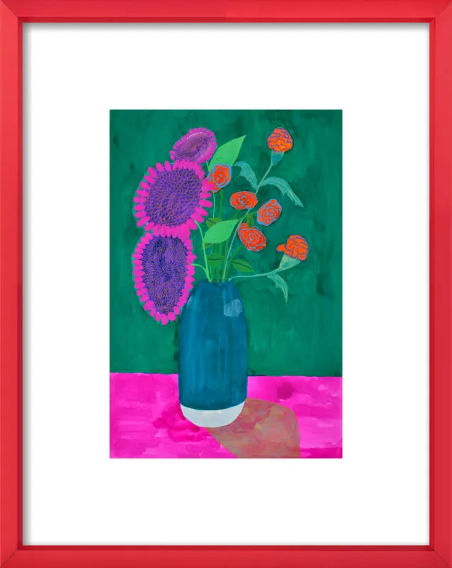 vase with sunflowers and carnations  by Christiane Drapela for Artfully Walls