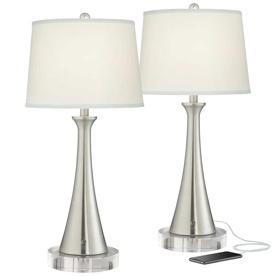 Possini Euro Karl 23 1/2" Modern Nickel USB Lamps with Acrylic Risers