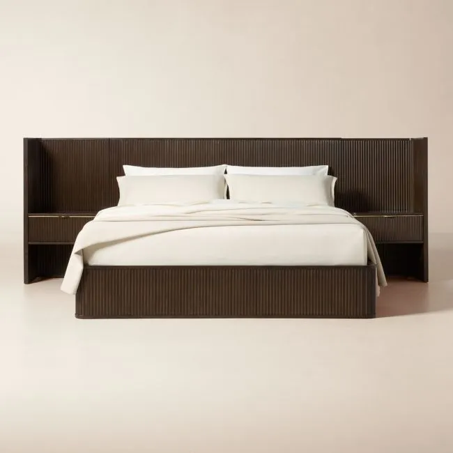 Davison Fluted Warm Brown Wood California King Bed with Nightstands
