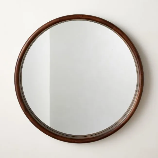 Saone Acacia Wood Round Wall Mirror 36"