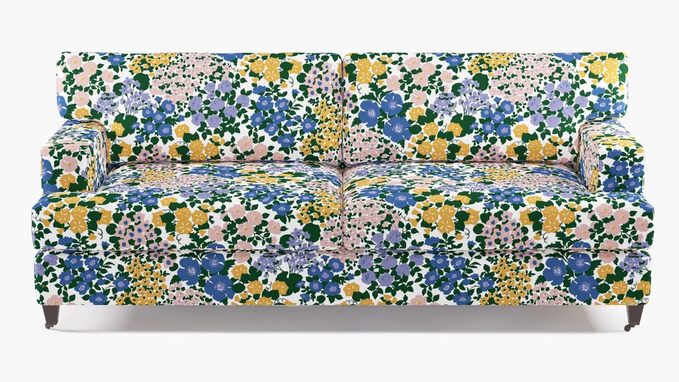 Classic Sofa, Lavender Million Flowers, Espresso with Antique Brass Caster