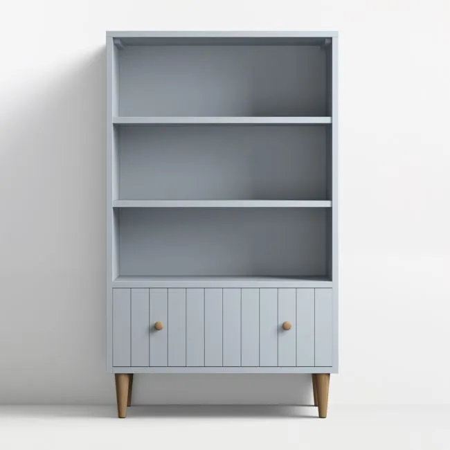 Finn 36" Mist Blue Wood 3-Shelf Tall Kids Bookcase with Drawer