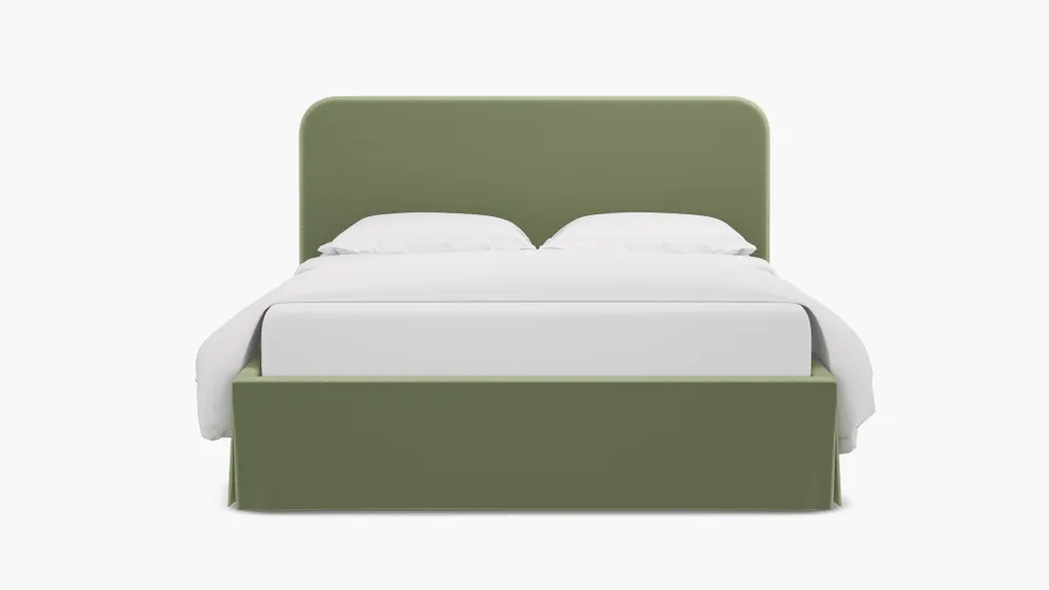 Skirted Platform Bed, Celadon Performance Plush Velvet, King