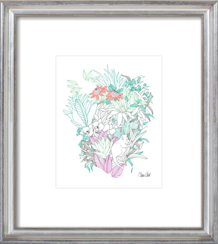 Passionflowers, orchids and the squirrel monkey  by Claire Colin for Artfully Walls