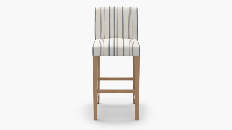 Signature Dining Bar Stool, Blue Market Stripe, Natural Square Tapered Leg