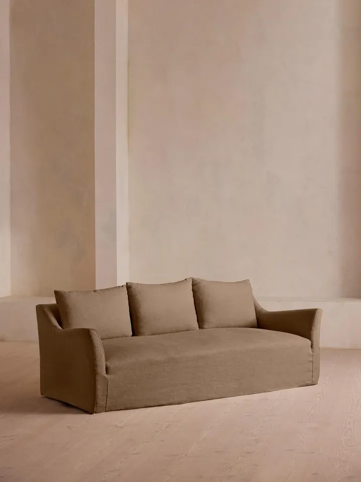 Roma Three Seater Sofa, Linen, Ochre, US
