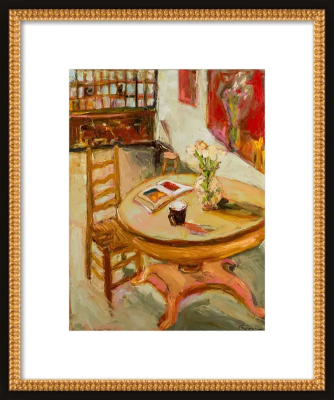 Still Life with open book on table by Ana Guzman for Artfully Walls