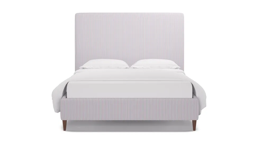 Classic Bed, Pink Classic Ticking Stripe, Walnut Square Tapered Leg, Queen