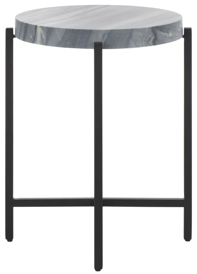 Gustavia Round Accent Table - Gray Marble / Black