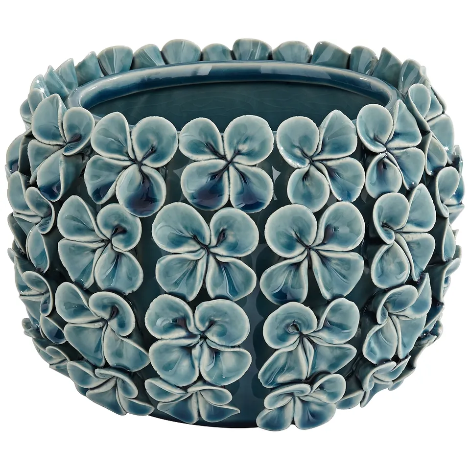 Bloomer 7 1/2" Wide Blue Floral Decorative Vase