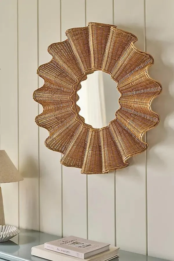 Wave Rattan Round Mirror