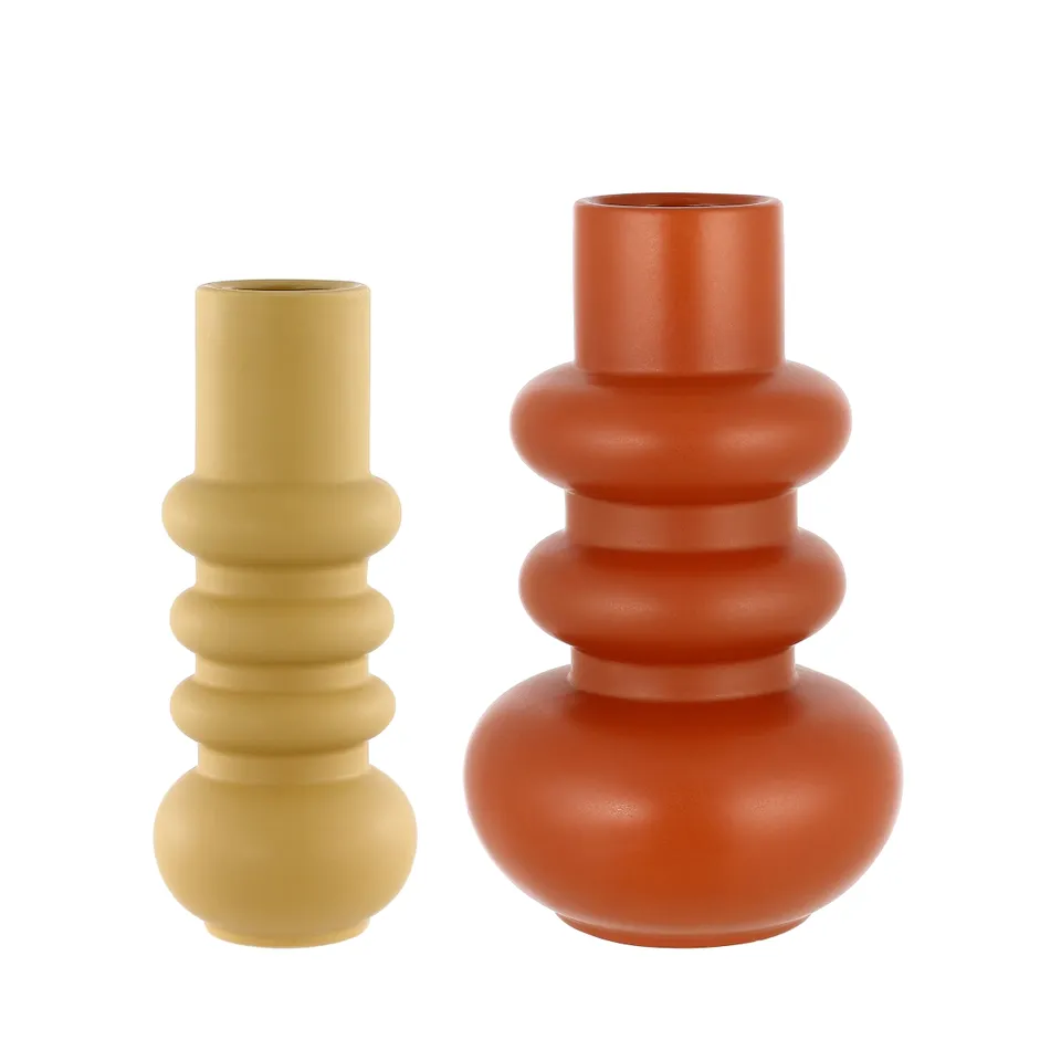 Theissa Ceramic Vase, Set Of 2 - Orange / Pale Yellow