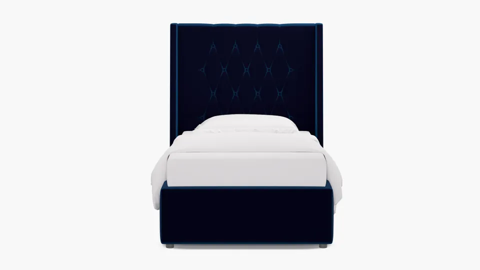 Tufted Wingback Bed, Cobalt Performance Plush Velvet, Twin