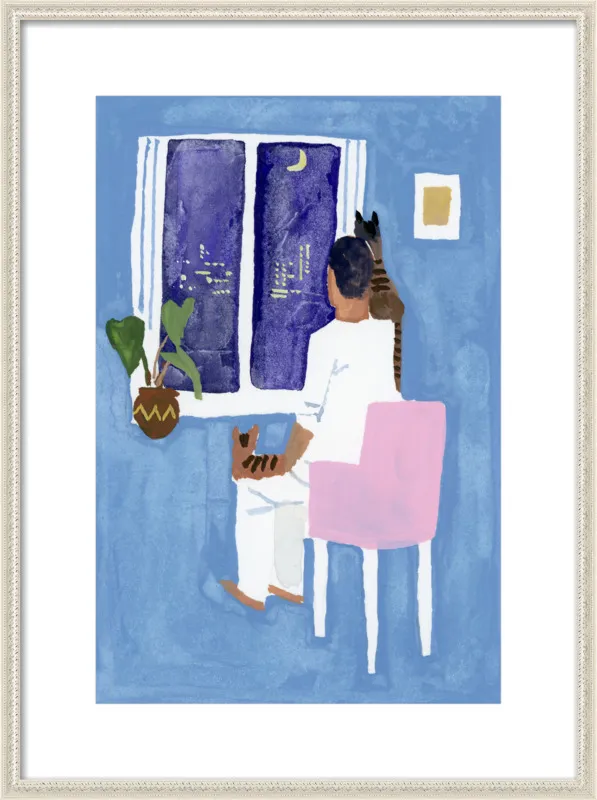Look at the cat and the moon by Hiroyuki Izutsu for Artfully Walls
