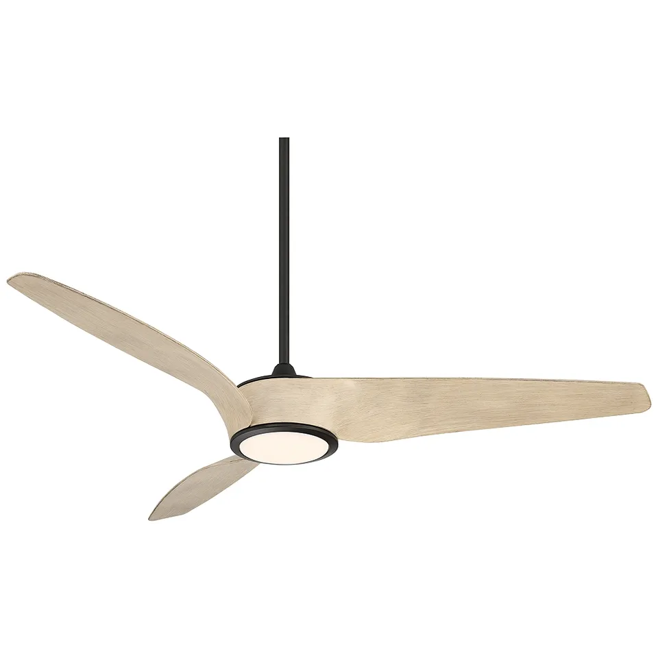 56" Casa Como Matte Black and White Oak LED Modern Ceiling Fan