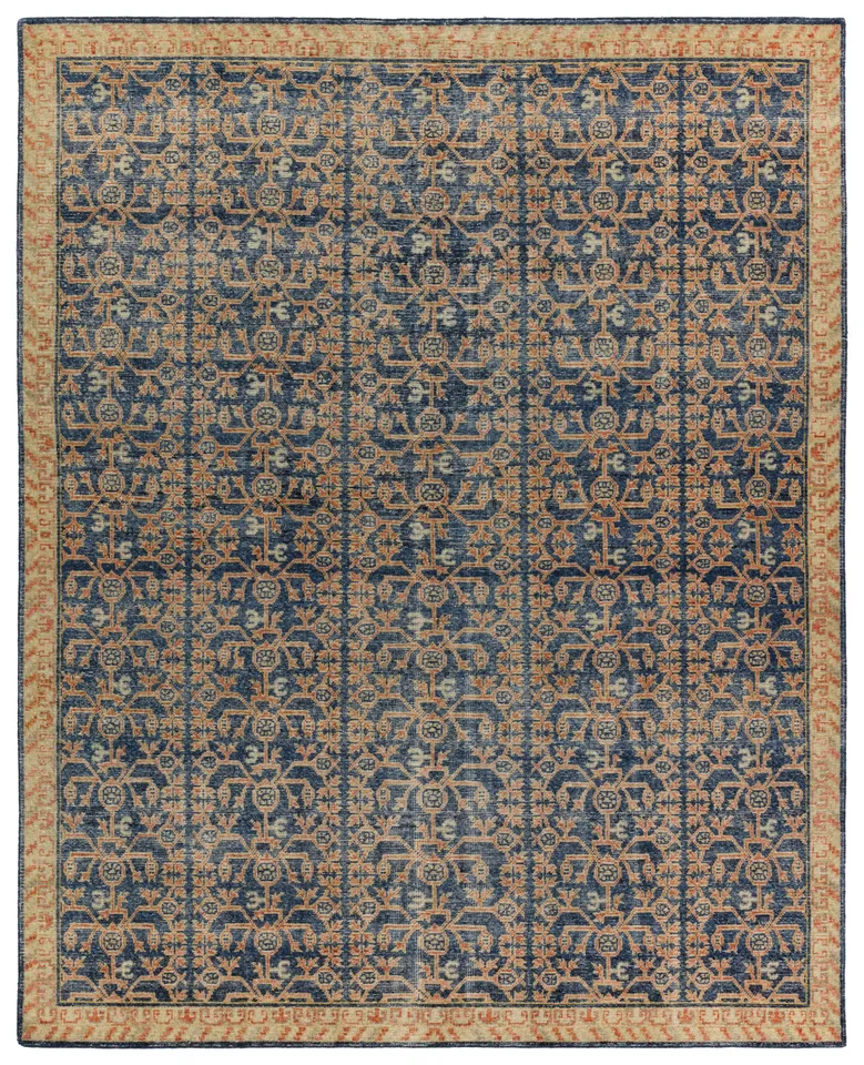 Designer Edit Merriman Hand-Knotted Trellis Navy/ Orange Area Rug (9'X12')