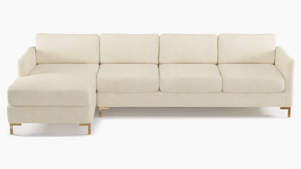 Modern Sectional, Left Facing, Talc Everyday Linen, Brass L Leg