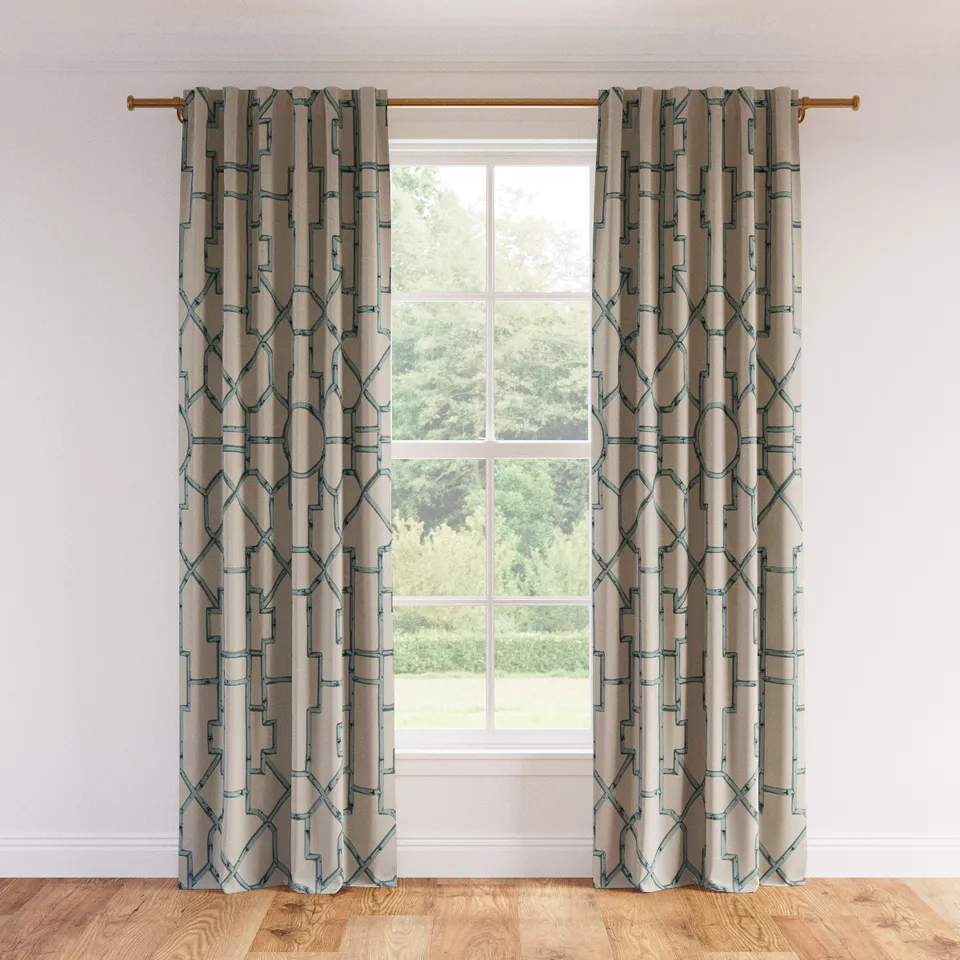 Printed Linen Curtain, Blue Baldwin Bamboo, 50" x 108", Blackout