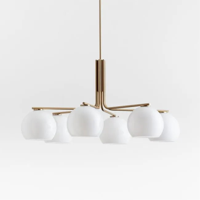 Arren Brass Chandelier Light with Round Milk Glass Shades 37.5"