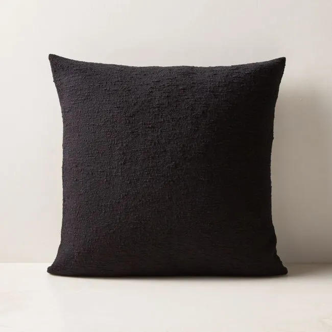 Black Boucle Throw Pillow with Feather-Down Insert 18"x18"
