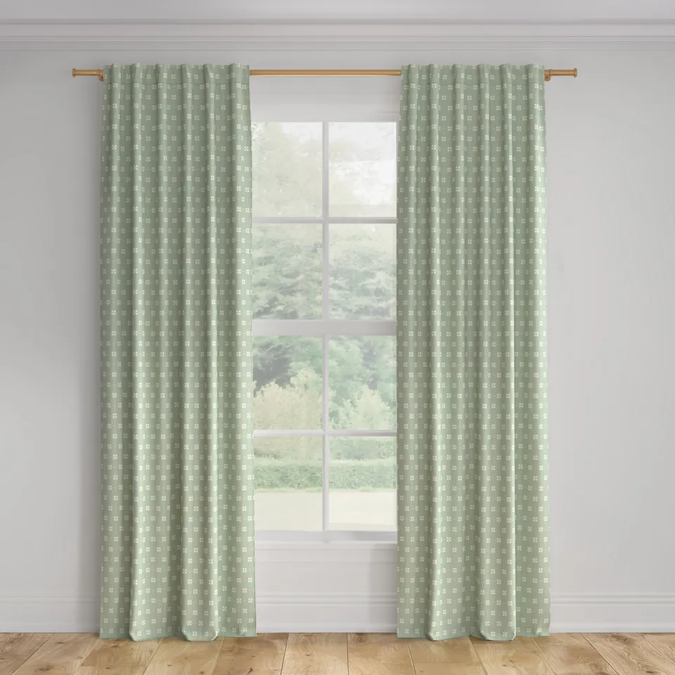Printed Linen Curtain, Soft Sage Meadow Check, 50" x 96", Privacy