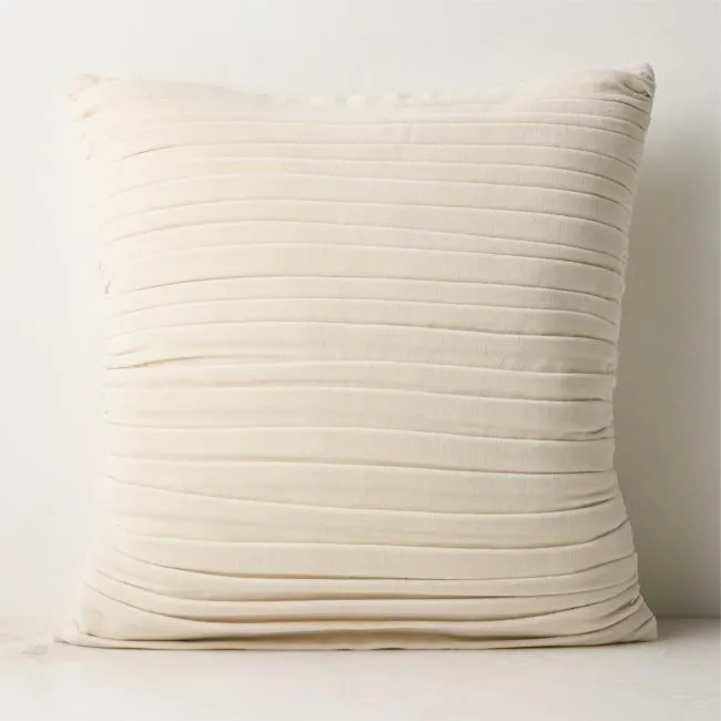 Ruched Ivory Velvet Throw Pillow with Feather-Down Insert 20"x20" by Todd Snyder