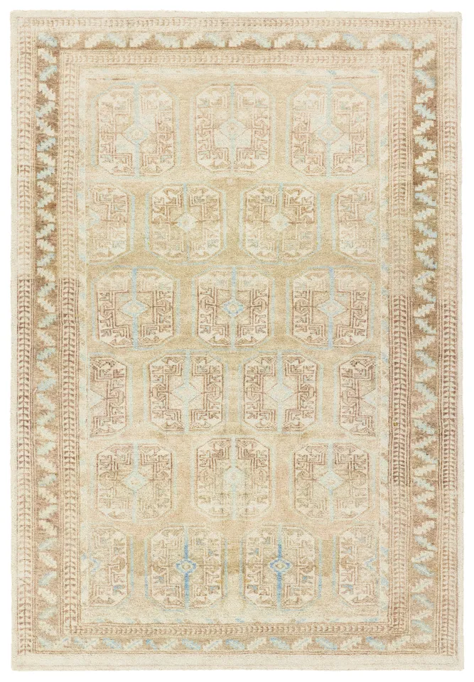Magnus CSN02 Handmade Oriental Tan and Blue Area Rug (5'X8')
