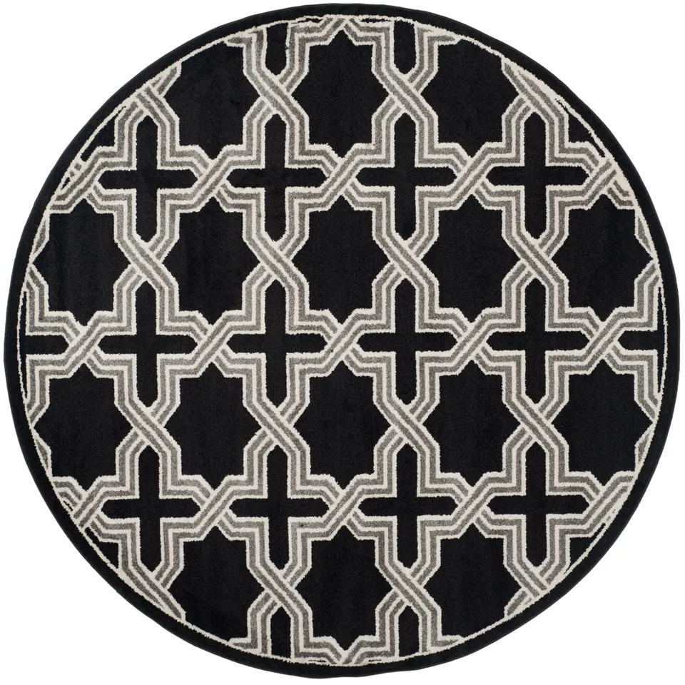 Arlo Home Indoor/Outdoor Woven Area Rug, AMT418L, Anthracite/Grey,  7' X 7' Round