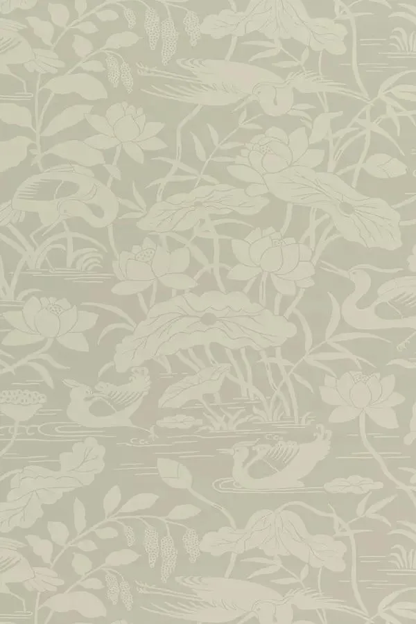 Heron and Lotus Flower Wallpaper
