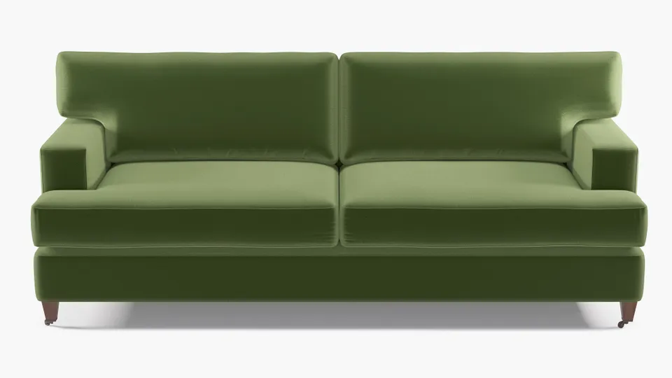 Classic Sofa, Essex Performance Velvet, Walnut with Antique Brass Caster