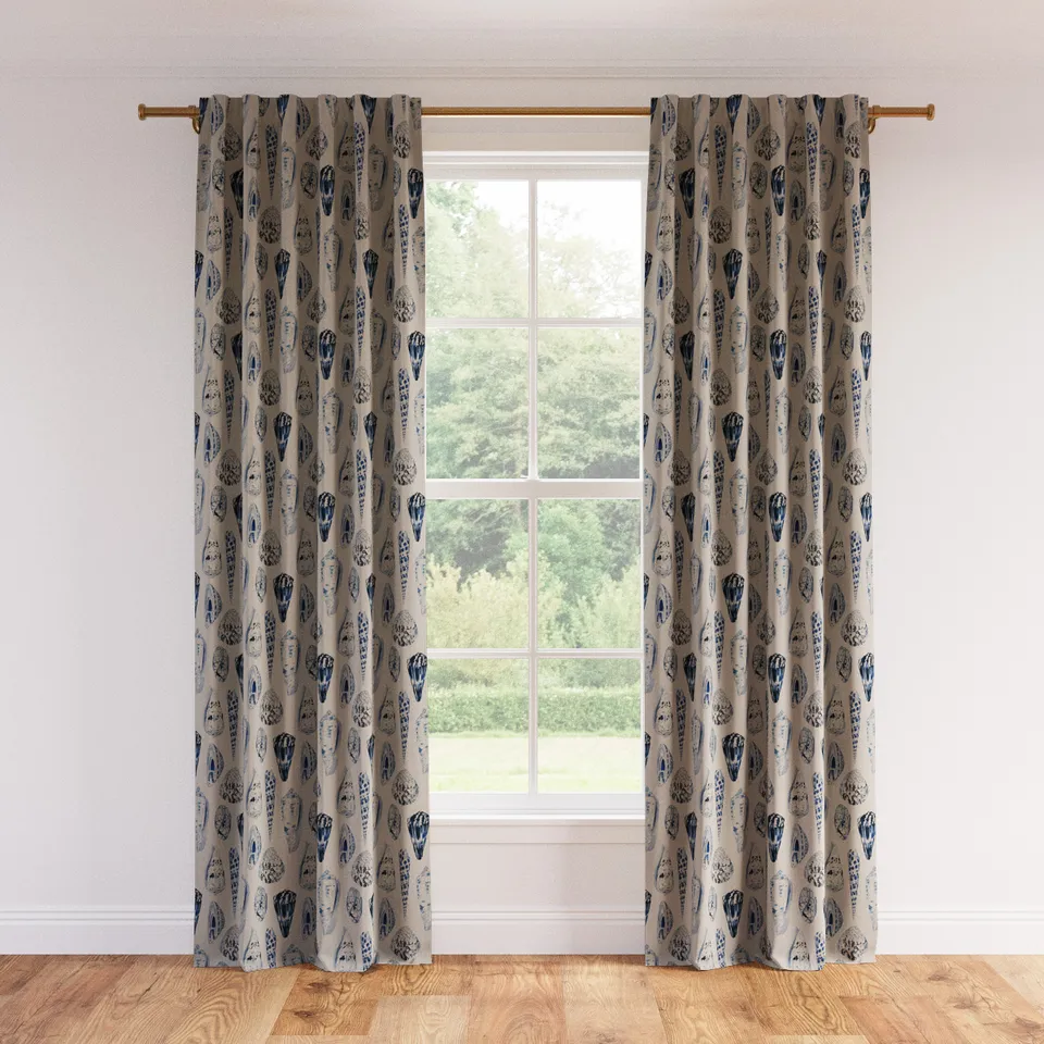 Printed Linen Curtain, Porcelain Coquina, 50" x 96", Blackout