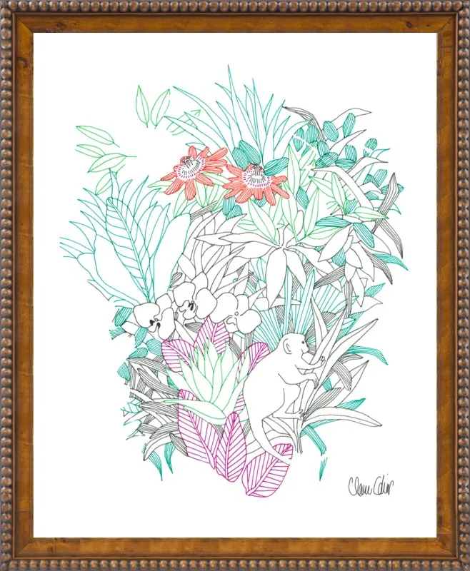 Passionflowers, orchids and the squirrel monkey  by Claire Colin for Artfully Walls