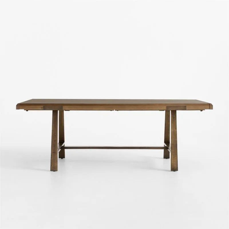 Silvan 82"-110" Burnished Brass and Warm Brown Oak Wood Extendable Dining Table
