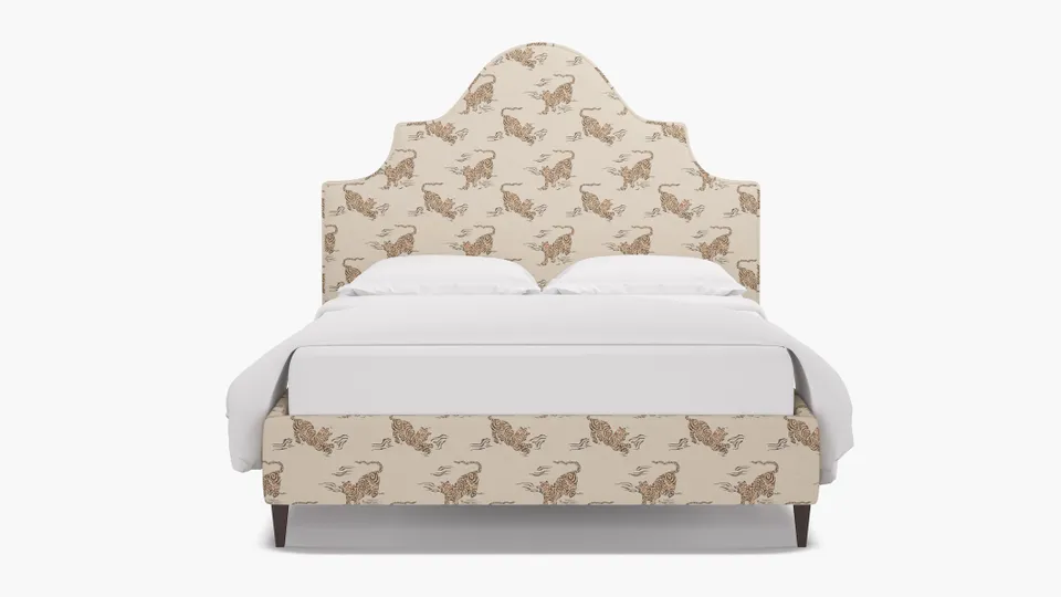 Statement Bed, Canvas Tigresse, Espresso Square Tapered Leg, Twin