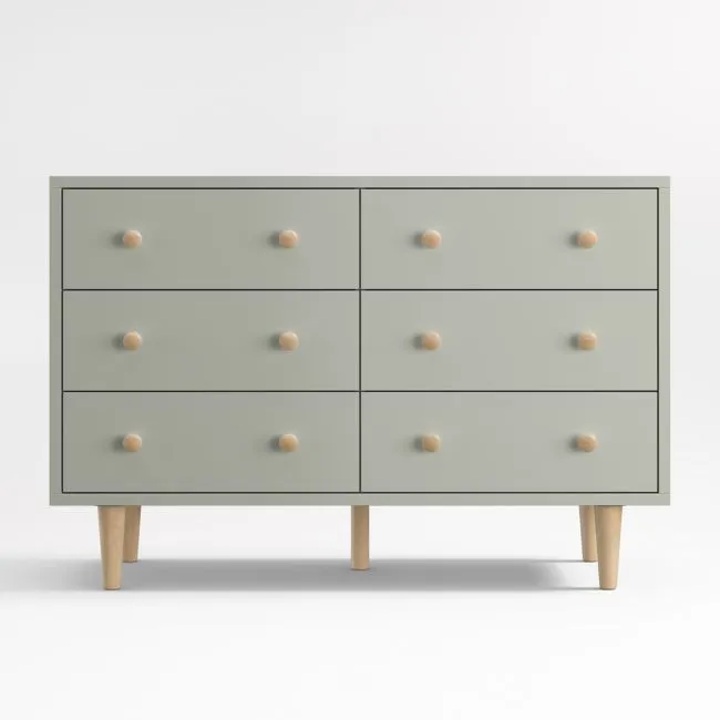 Finn 51" Sage Green Wood Wide 6-Drawer Kids Dresser