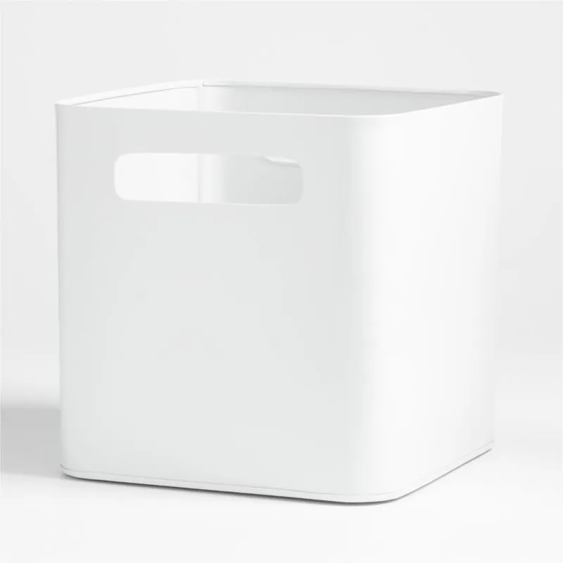 Outline White Metal Storage Bin with Handles