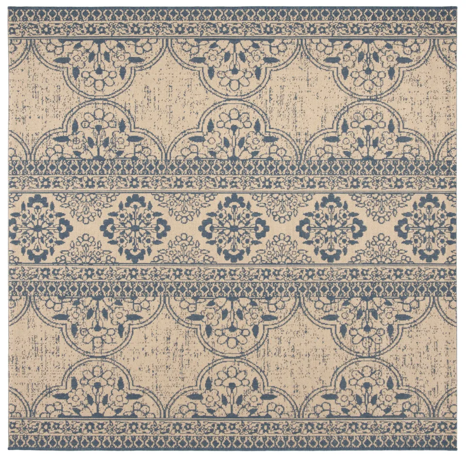Arlo Home Indoor/Outdoor Woven Area Rug, LND174M, Blue/Cream,  6' 7" X 6' 7" Square