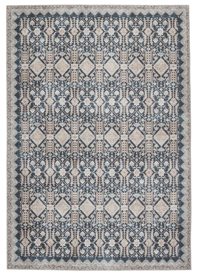 Nikki Chu by Dalia Trellis Dark Blue/ Tan Area Rug (9'X12')
