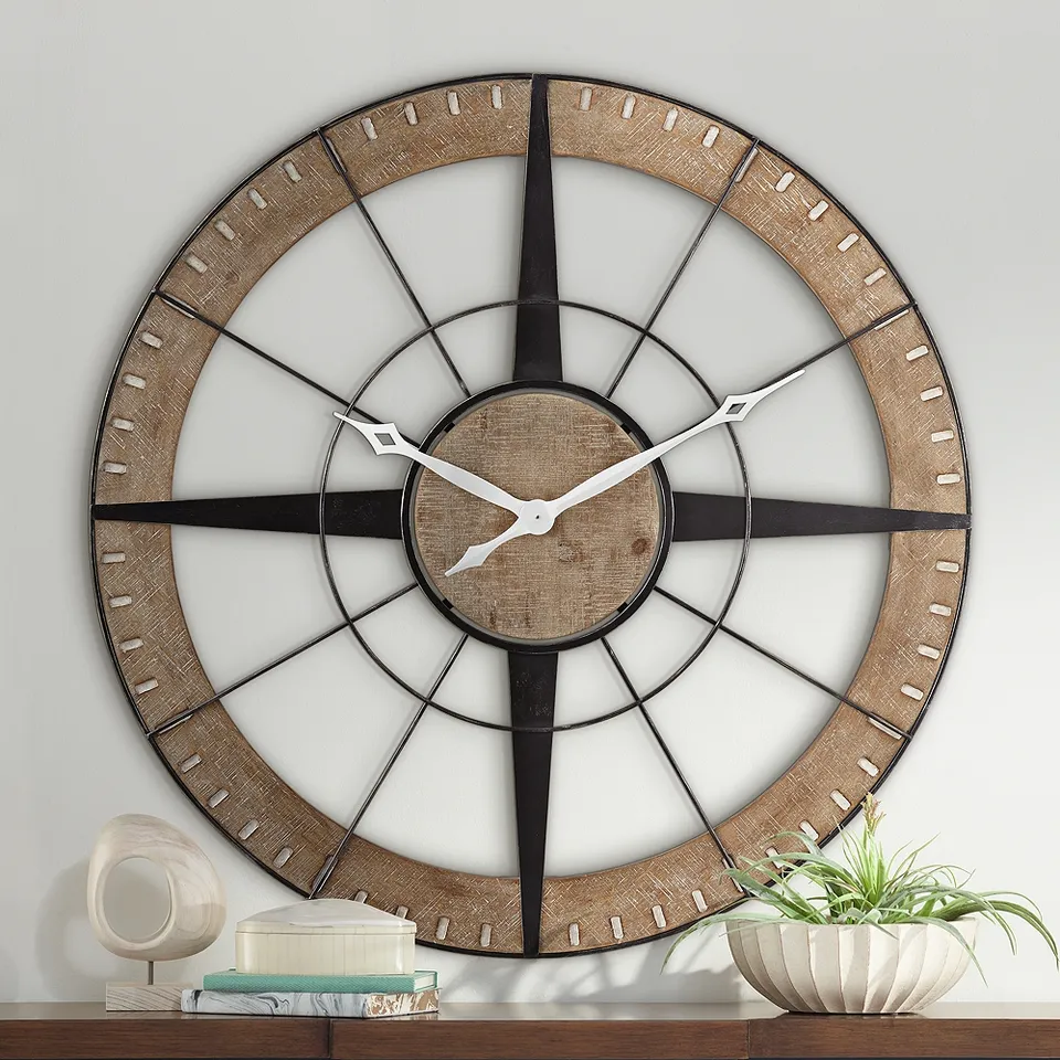 Dahlia Studios Starboard 36 1/2" Black Brown Rustic Compass Wall Clock