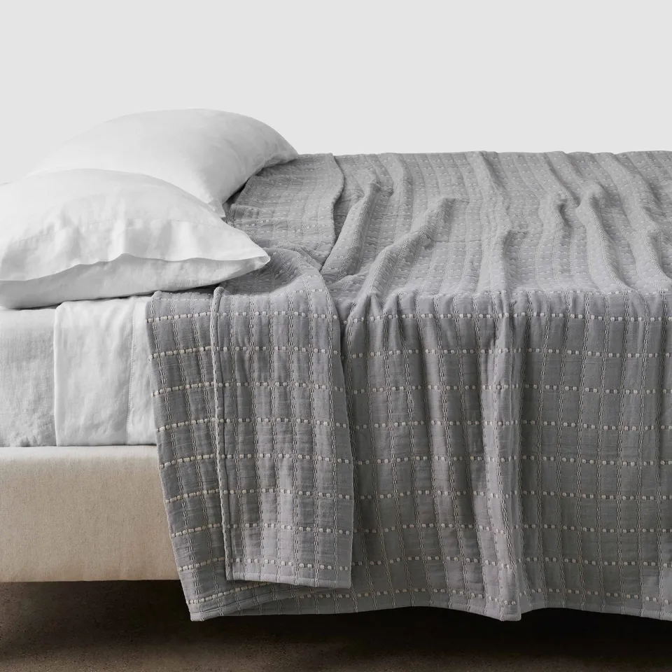 The Citizenry Naya Organic Cotton Quilted Bed Blanket | King/California King | Stone Blue