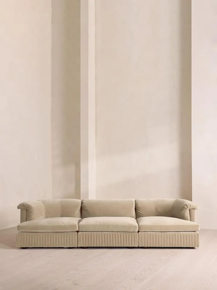 Oona Deep Sit Sectional Sofa, Four Seater, Velvet, Oyster, US