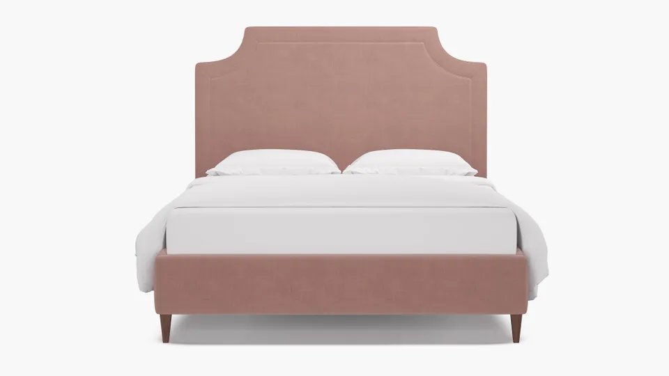 Deco Bed, Blush Everyday Linen, Walnut Square Tapered Leg, Full