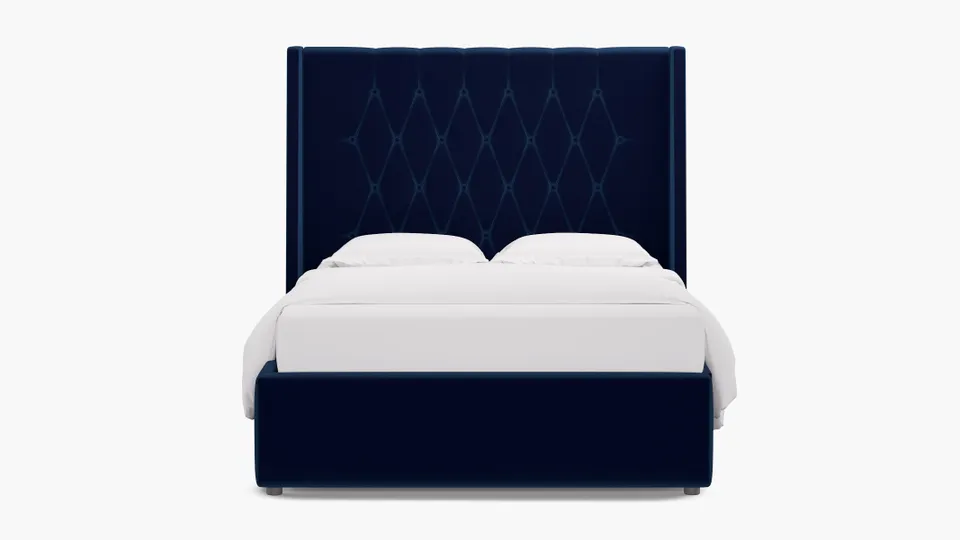 Tufted Wingback Bed, Navy Performance Velvet, Full