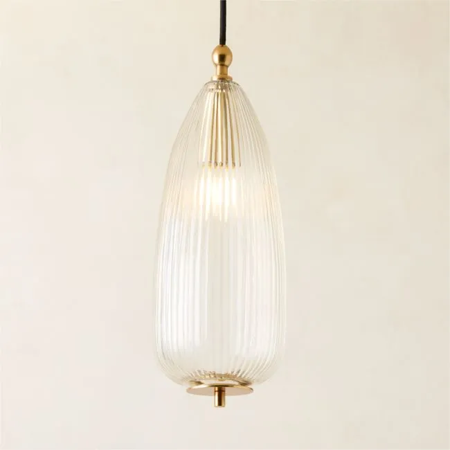 Tova Ribbed Glass Oblong Pendant Light 6"