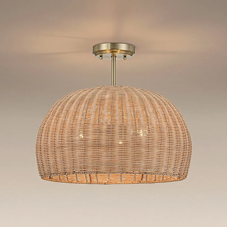 Possini Euro Fitzwilliam 18"W Brass and Wicker 3-Light Ceiling Light