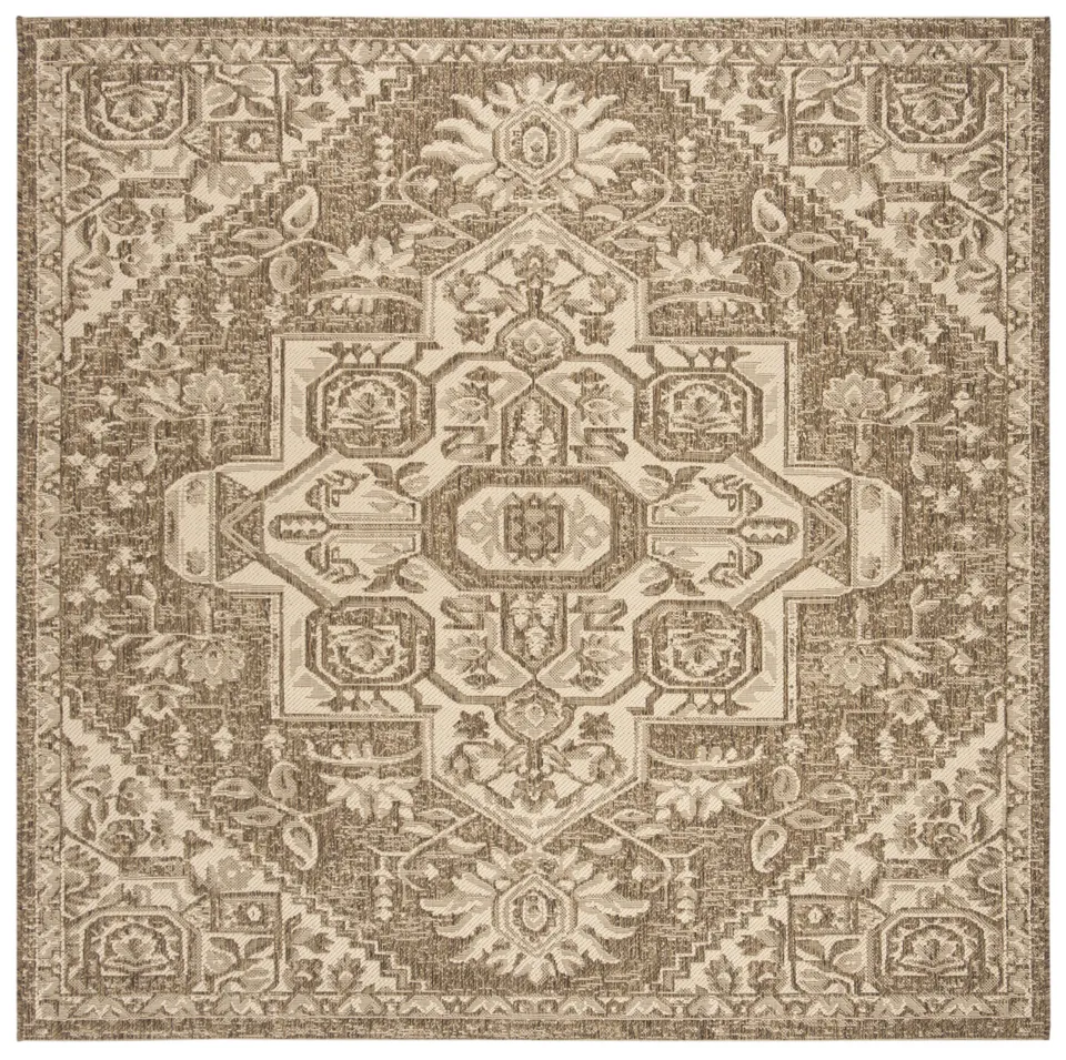 Arlo Home Indoor/Outdoor Woven Area Rug, LND138A, Cream/Beige,  6' 7" X 6' 7" Square