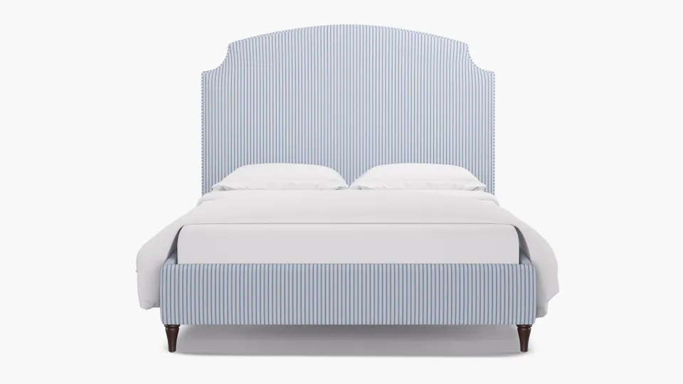 Cove Bed, Cornflower Classic Ticking Stripe, Espresso Decorative Tapered Leg, Full