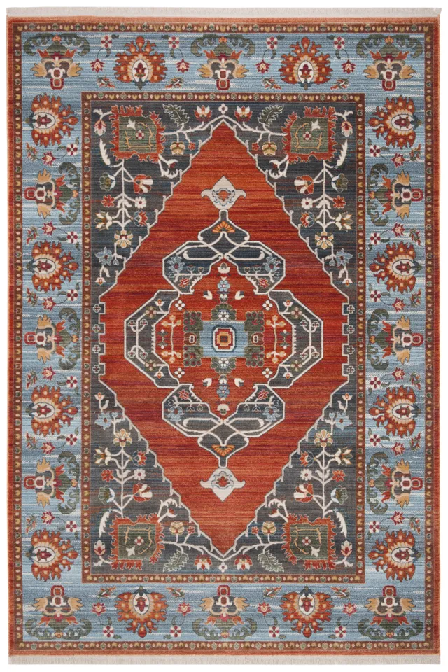 Arlo Home Woven Area Rug, VTP482P, Rust/Blue,  9' X 11' 7"